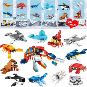 24 Packs Valentines Day Gifts for Kids with Sea Animal Building Blocks