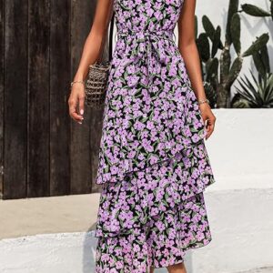 PRETTYGARDEN Women's Summer Floral Sundress Casual One Shoulder Tiered Ruffle Flowy Midi Beach Boho Dresses