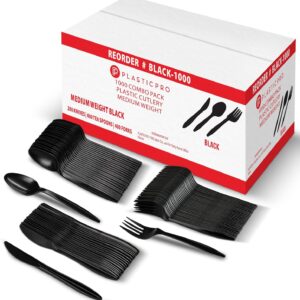 PLASTICPRO 1000 piece Cutlery Combo set of Black Plastic Forks