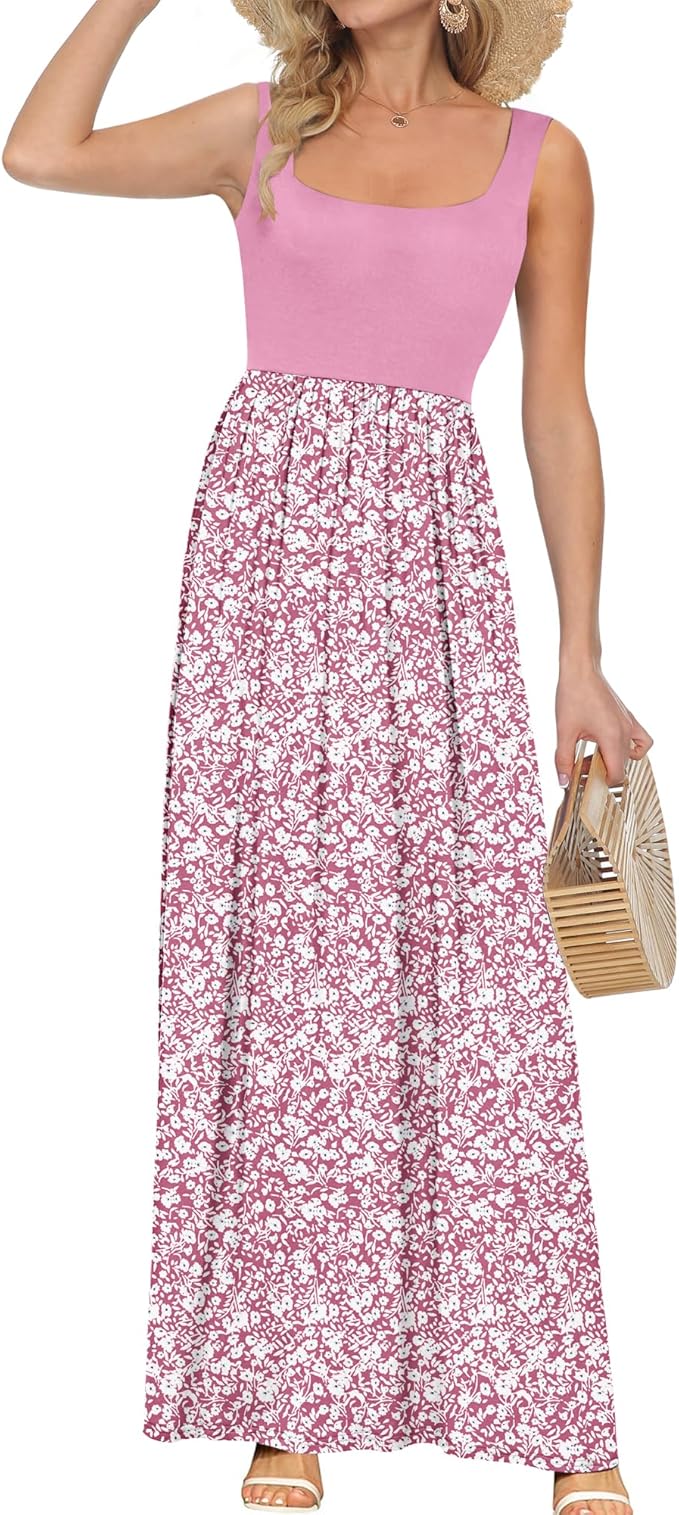 AUSELILY Women's Square Neck Maxi Dress