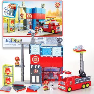 Tile Town Fire Station Magnetic Tiles Set
