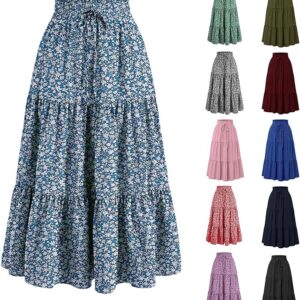 Floral Maxi Skirts for Women Long Flowy Boho Summer Skirt