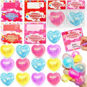 28 Pack Valentines Day Gifts for Kids with Heart Glitter Stress Balls