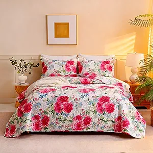 JSD Rose Floral Quilt Set Full Queen Size
