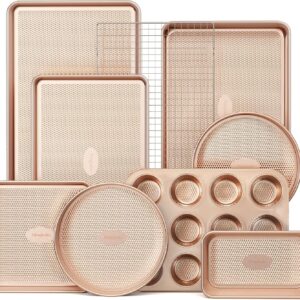 HONGBAKE 9-Piece Baking Pans Set Nonstick, Stackable Non Toxic Bakeware Sets