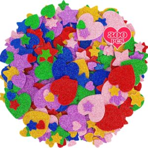 300 PCS Glitter Heart Stickers, Colorful Self Adhesive Foam Star Heart Stickers