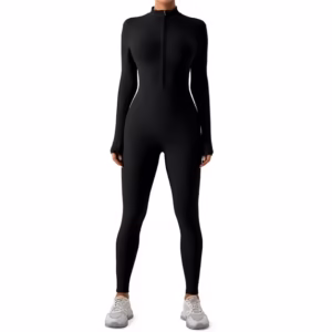 FITOP Women's Long Sleeve Workout Jumpsuit Zip Front Sport Romper Bottom Pants Bodysuit Bodycon