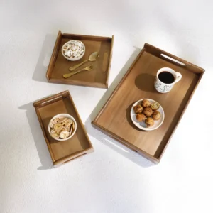 Flavio Solid Wood Large Serving Tray with Handle (Set of 3)