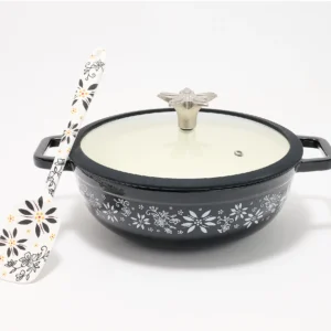 QVC Temp-tations 3-Quart Cast Iron Cookware with Lid & Spoonula