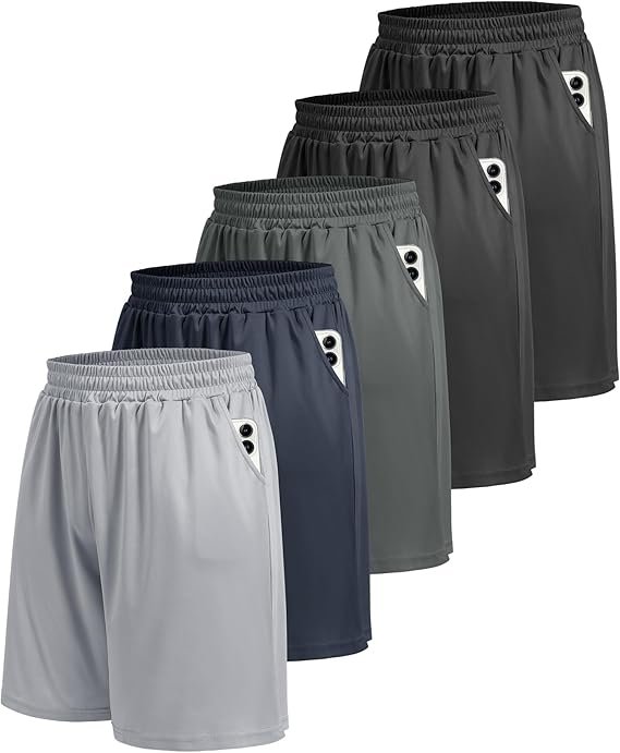 5 Pack Athletic Gym Mens Shorts