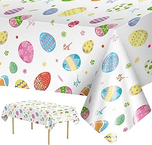 2 Pack Easter Tablecloth - Colorful Easter Eggs Table Cloth
