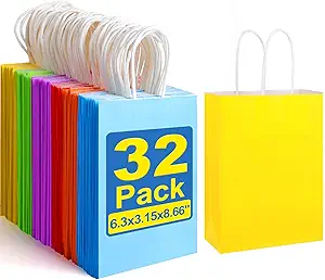 XPCARE 32Pcs Paper Gift Bags, 6.3"x3.15"x8.66"