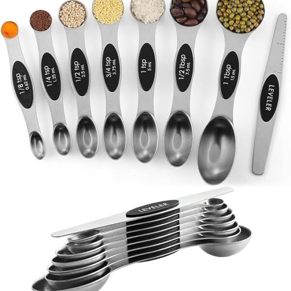 Pack of 8 Stainless Steel Magnetic Measuring Spoons Set