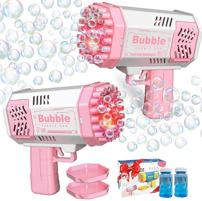 2 Bubble Gun with 2 Bottles Refill Solution for Kids