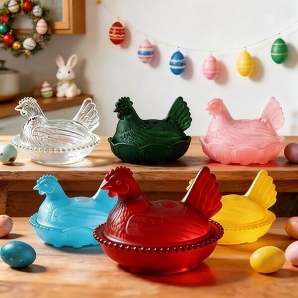 Vintage Glass Hen on Nest Dish with Lid