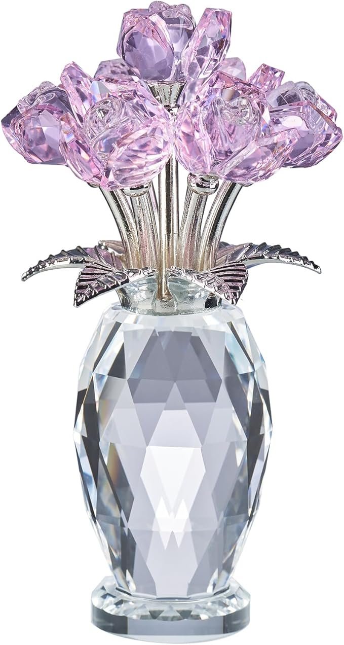 Crystal Pink Rose Flower Glass