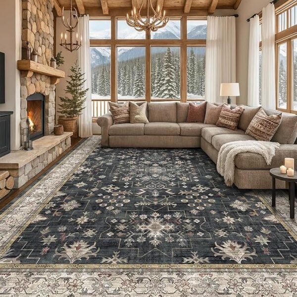 Boho Black Rug for Living Room