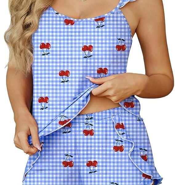 Ekouaer Womens Pajama Sets Ruffle Cami Top