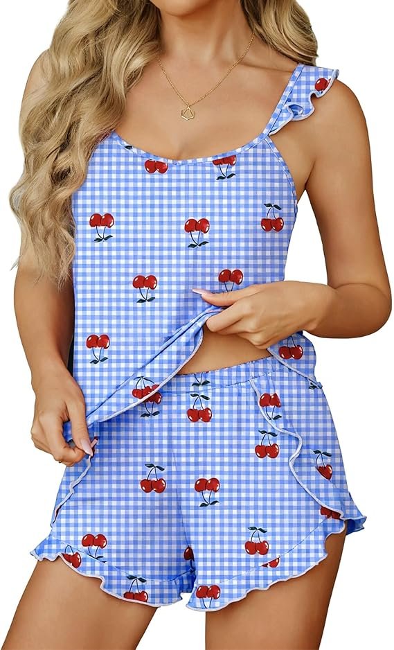 Ekouaer Womens Pajama Sets Ruffle Cami Top