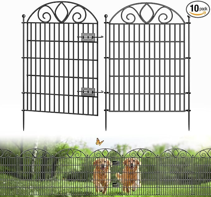 10 Panels No Dig Tall Garden Fence with Gate