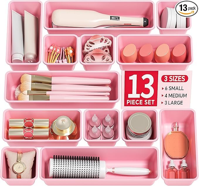 13 Pack Plastic Drawer Organizers Set