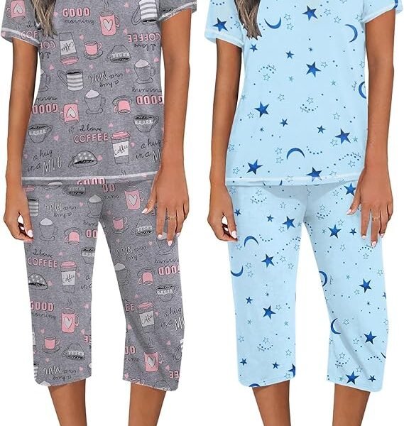 Ekouaer 2 Pack Women's Capri Pajama Sets