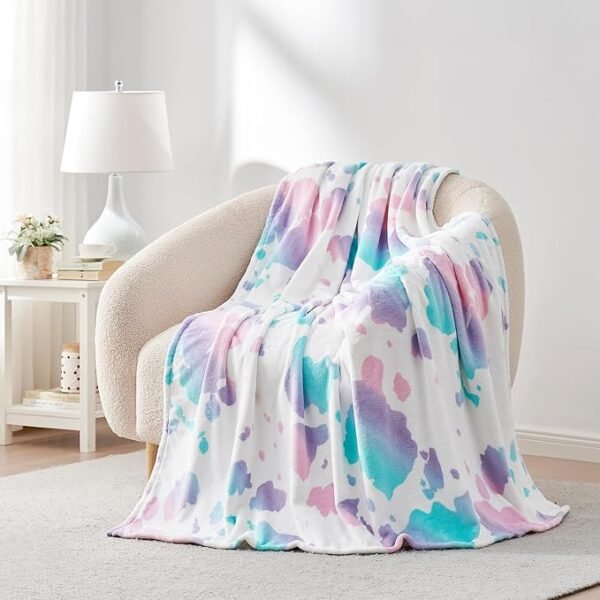 Cozy Bliss Cow Print Fuzzy Throw Blanket for Couch