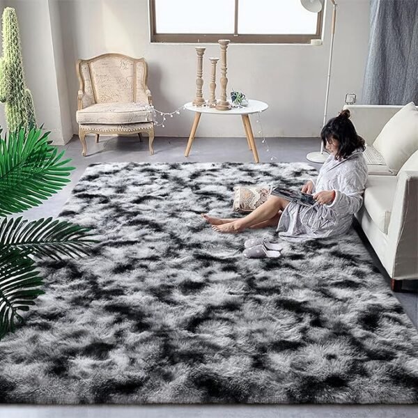DweIke Fluffy Tie-Dyed Black White Rugs
