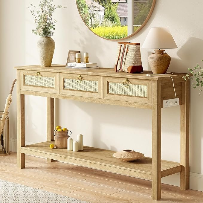 SUPERJARE Rattan Console Sofa Table