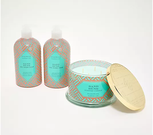 QVC HomeWorx by Slatkin + Co. Bloom Wisteria 18oz Candle & S/2 Soaps