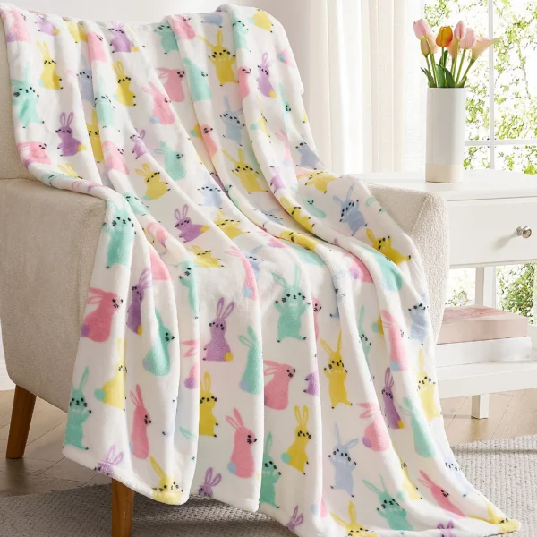 QVC Hallmark Multicolor Bunny Wonderland Plush Throw $23.98