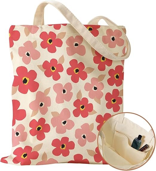 Aesthetic Canvas Tote Bag with Inner Pocket for Women