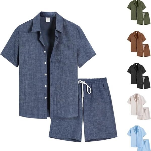 Men Short Sets Outfits Summer Casual Button Down