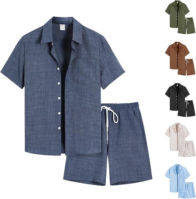 Men Short Sets Outfits Summer Casual Button Down