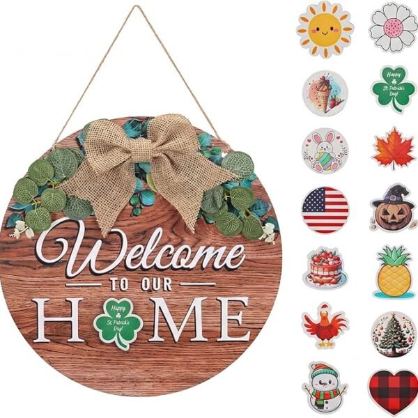 Giftgarden Welcome Home Sign for Front Door with 14 Changeable Icons