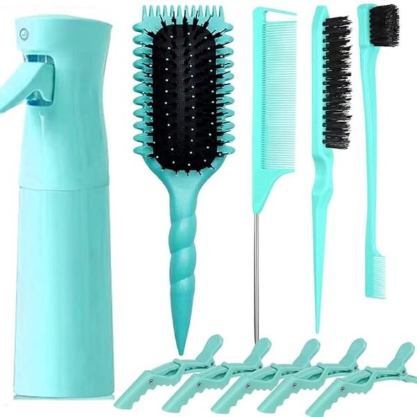 10 Pc Curl Defining Hair Brush Set with Spray Bottle
