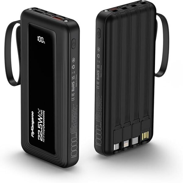 Portable Charger with Built in Cables, Slim 10000mAh