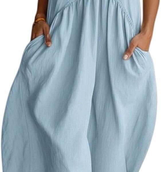 Linen Dresses for Women Mock Neck Sleeveless Maxi Dress