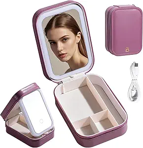 BS-MALL Travel Cosmetic Mirror Case LED Makeup
