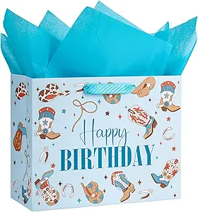 LeZakaa 13" Western Birthday Gift Bag for Kids Boys