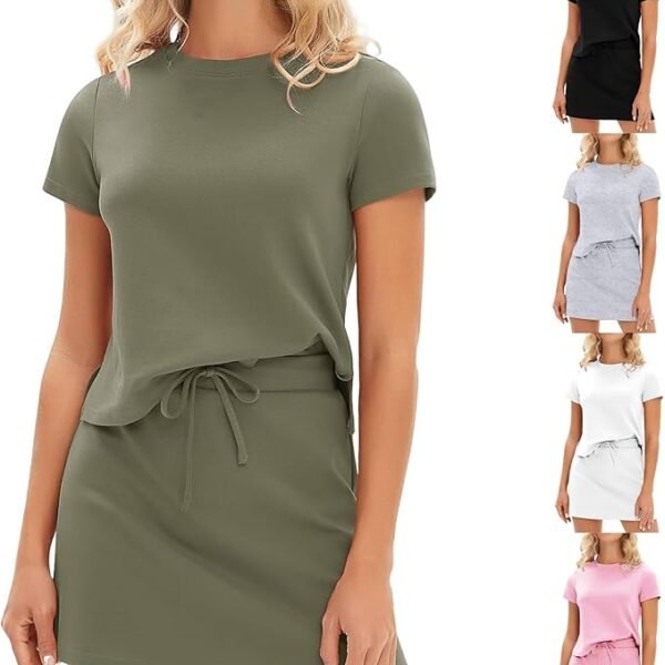 2 Piece Sets for Women Side Slit Tops and Tennis Skort