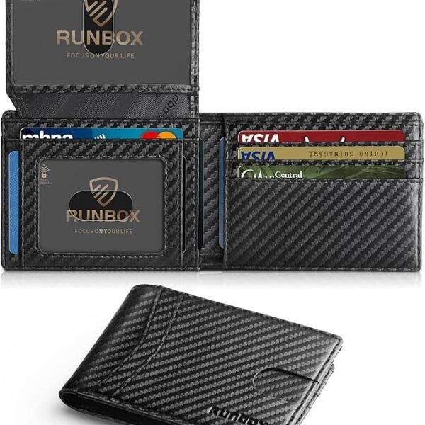 RUNBOX Wallet for Men Slim Rfid Leather 2 ID Window