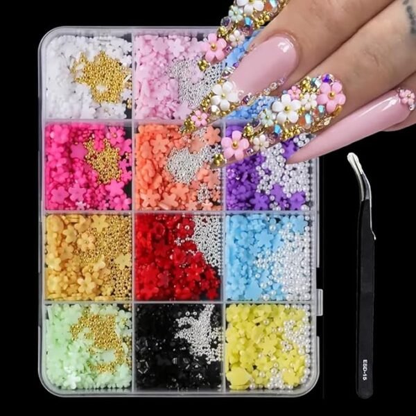 3D Colorful Flower Nail Art Charms 12 Color
