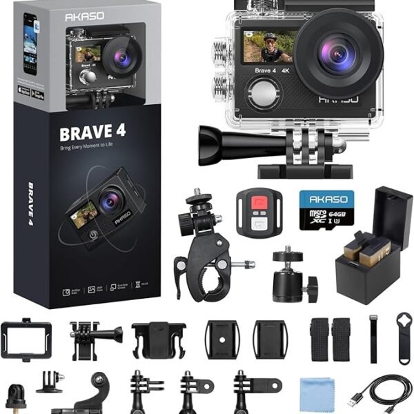 AKASO Brave 4 Action Camera 4K 30fps with 64GB MicroSD