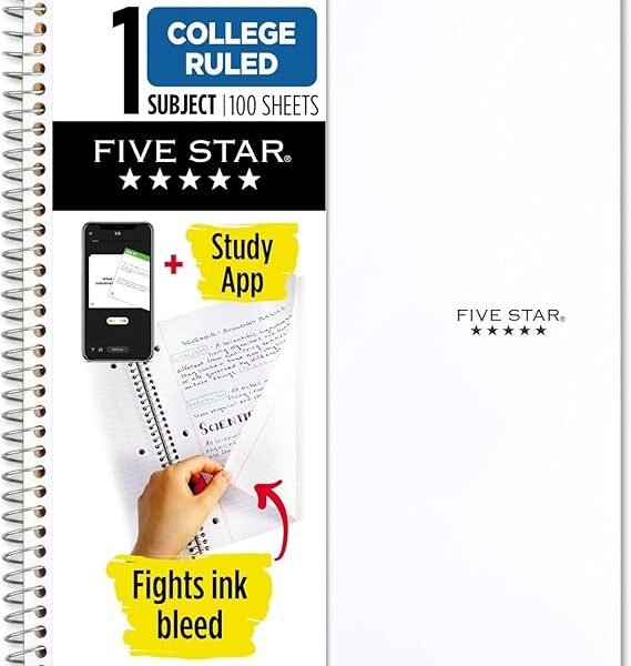 Five Star Spiral Notebook + Study App, 1 Subject, College