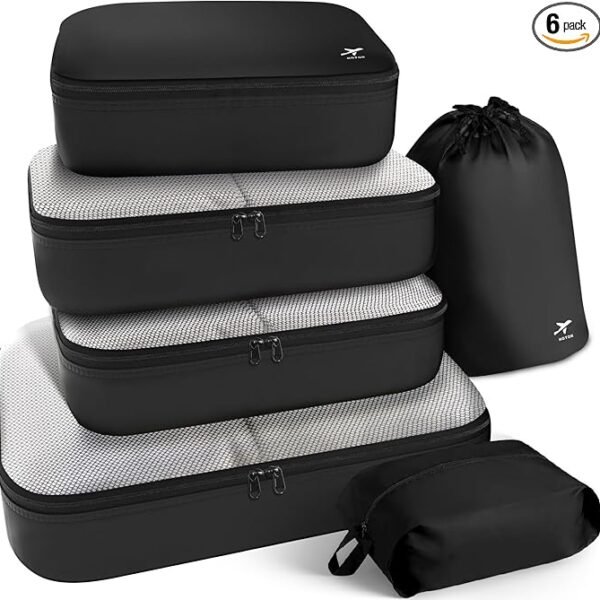 HOTOR Packing Cubes for Suitcases - 6 Pieces, Light Packing Cubes for Travel