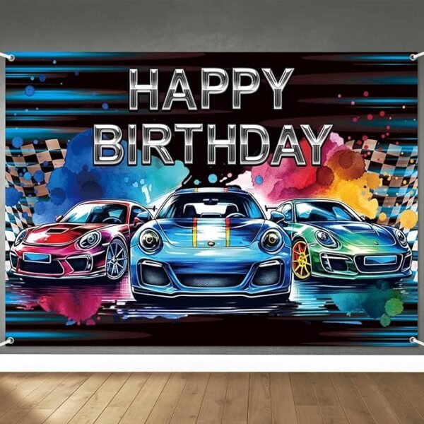 8x6ft Car Happy Birthday Banner Backdrop Racing Car
