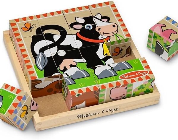 Melissa & Doug Farm Wooden Cube Puzzle with Storage Tray