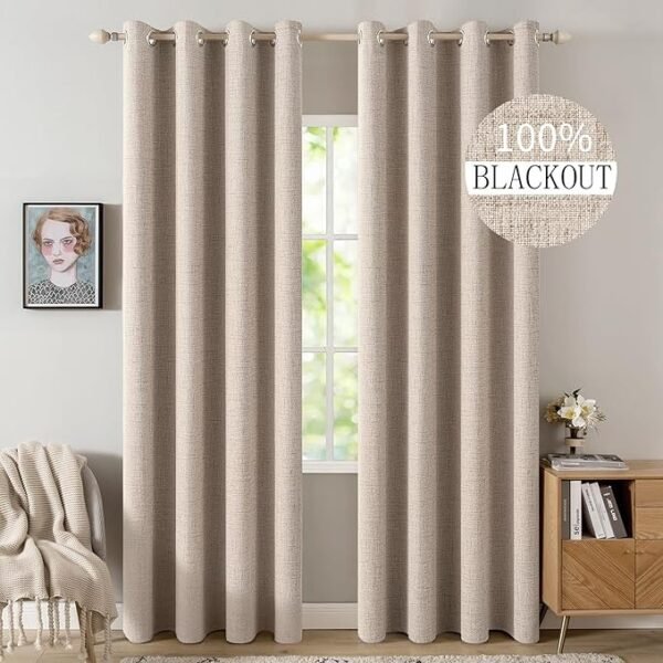 MIULEE 100% Blackout Linen Textured Curtains for Bedroom