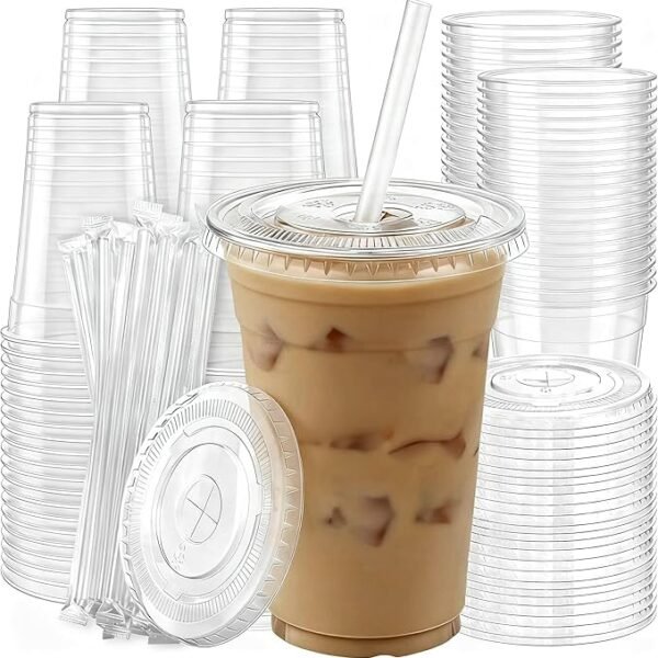 100 Pack 16 oz Plastic Cups with Lids